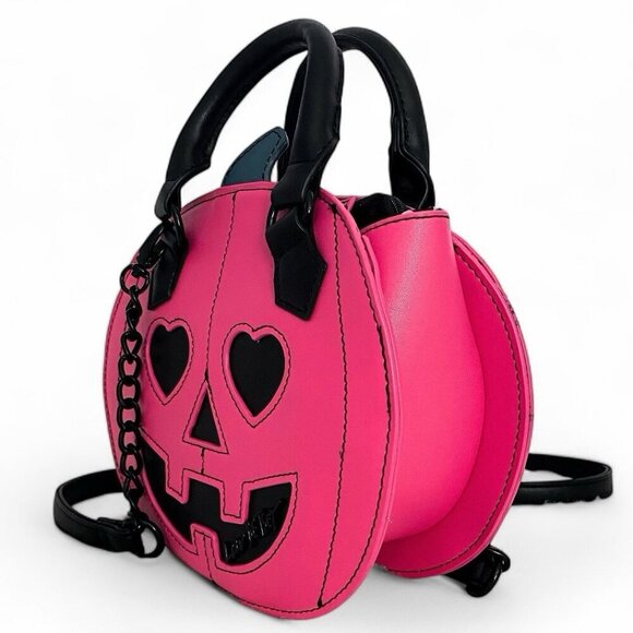 Betsey Johnson Pink & Black Halloween Pumpkin Crossbody Top Handle Purse Bag NWT - Picture 7 of 12